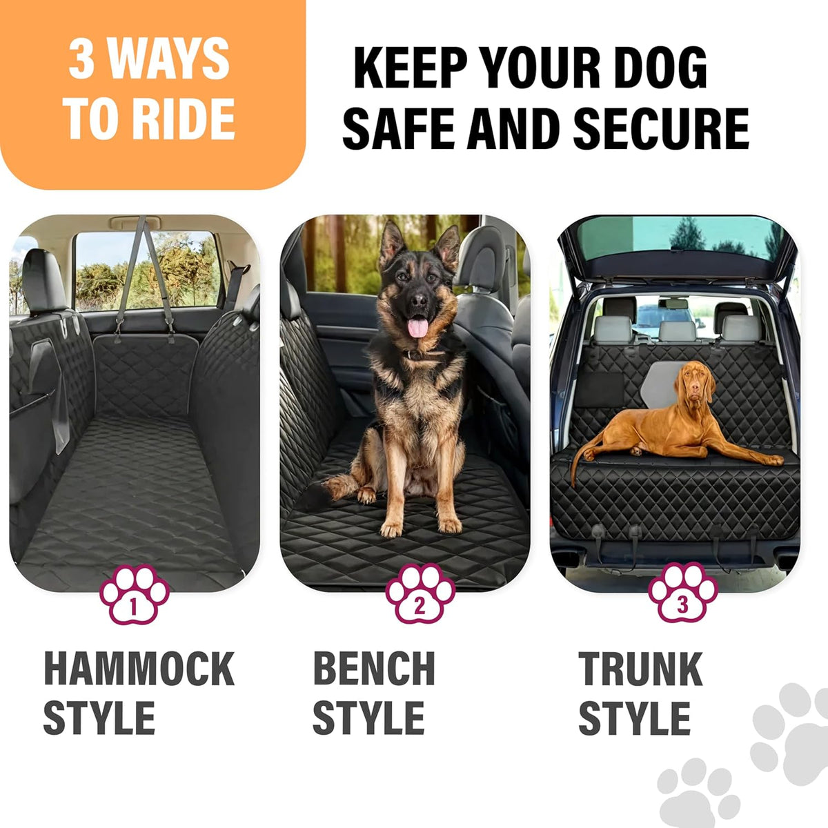 Hammock-style dog car seat cover, black