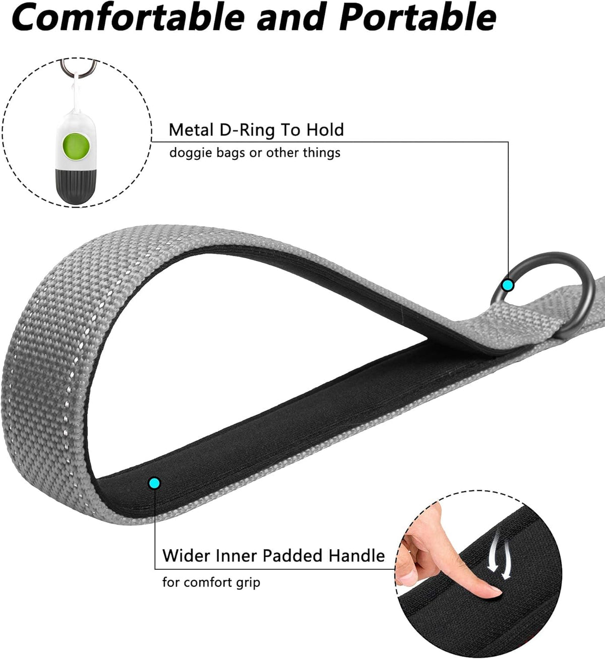 4 ft heavy duty dog leash with double handle