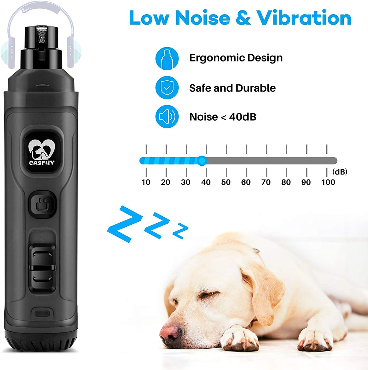 Rechargeable dog nail grinder with LED lights