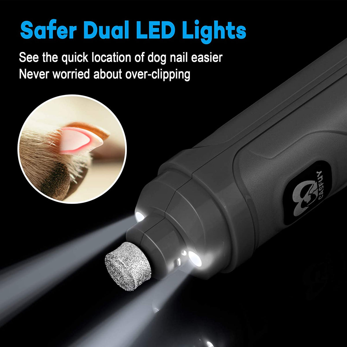 Rechargeable dog nail grinder with LED lights