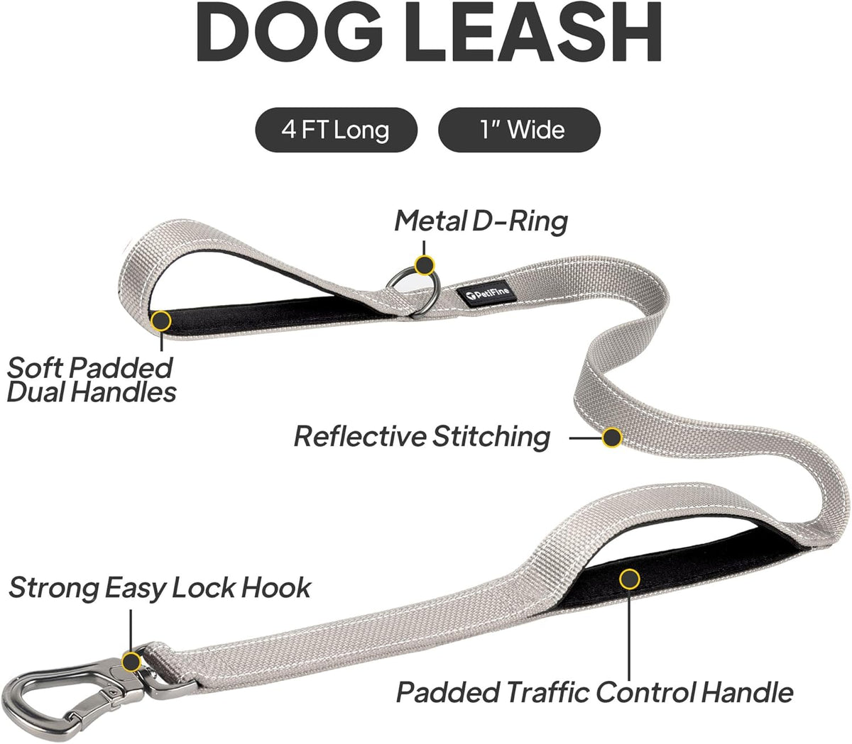 4 ft heavy duty dog leash with double handle