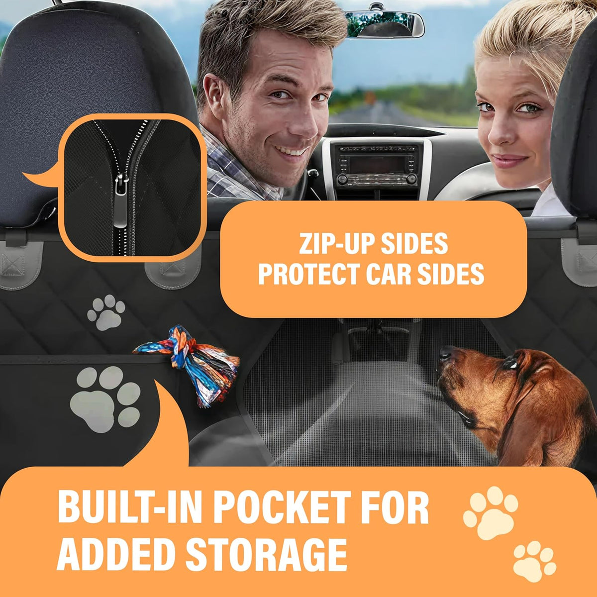 Hammock-style dog car seat cover, black