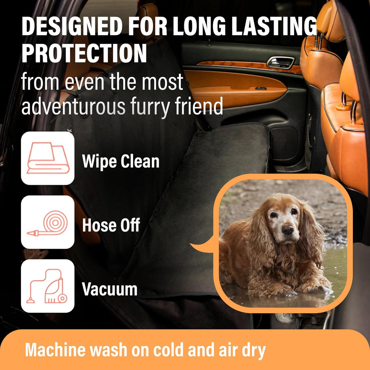 Hammock-style dog car seat cover, black