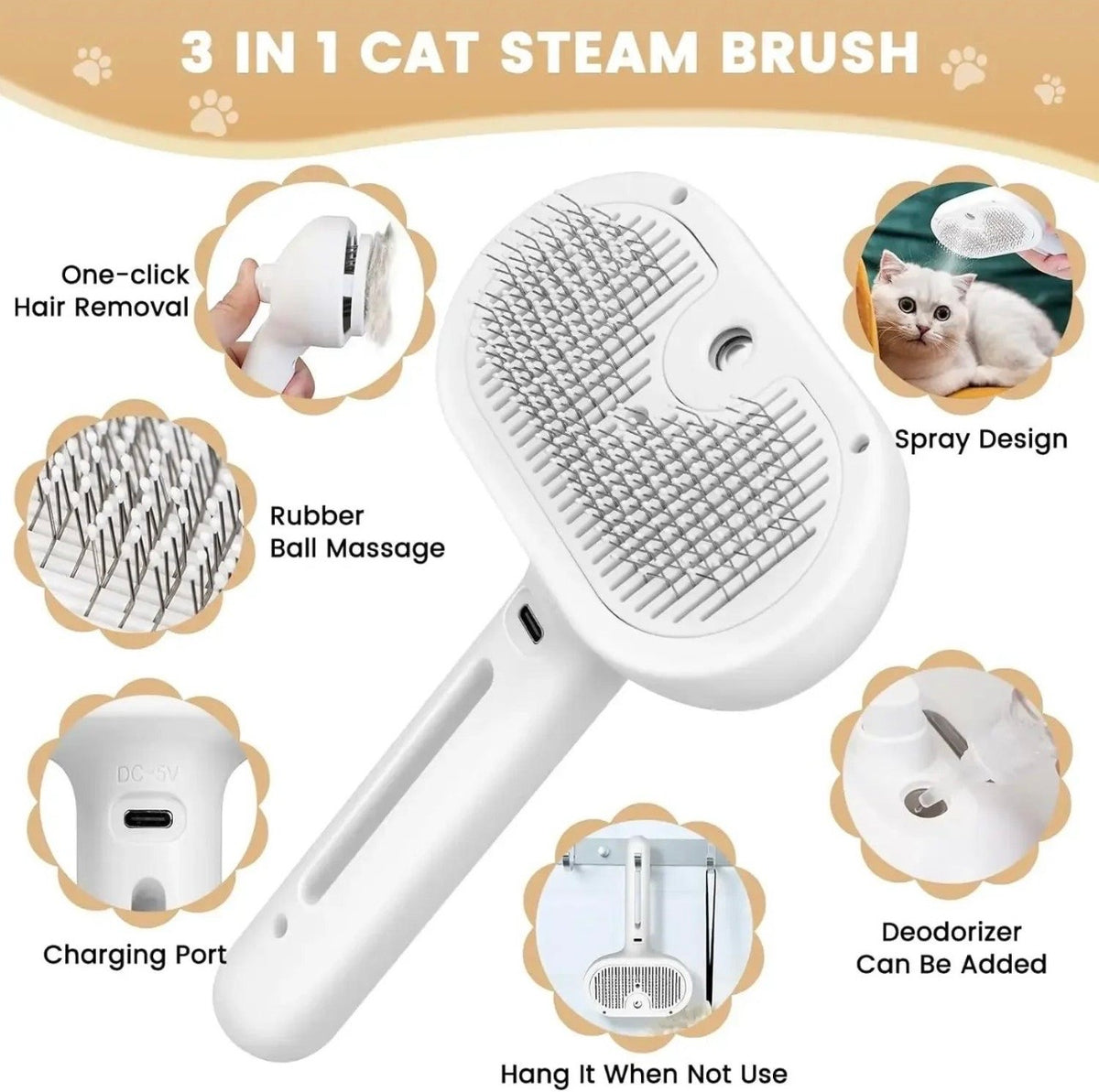 Electric steam brush for cats