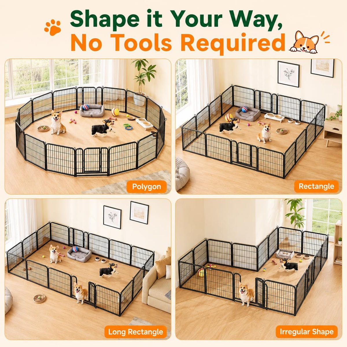 Foldable dog playpen, 16 panels