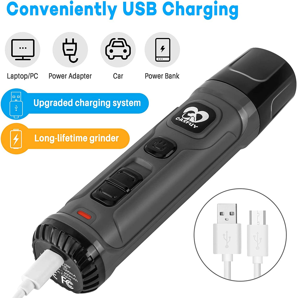 Rechargeable dog nail grinder with LED lights