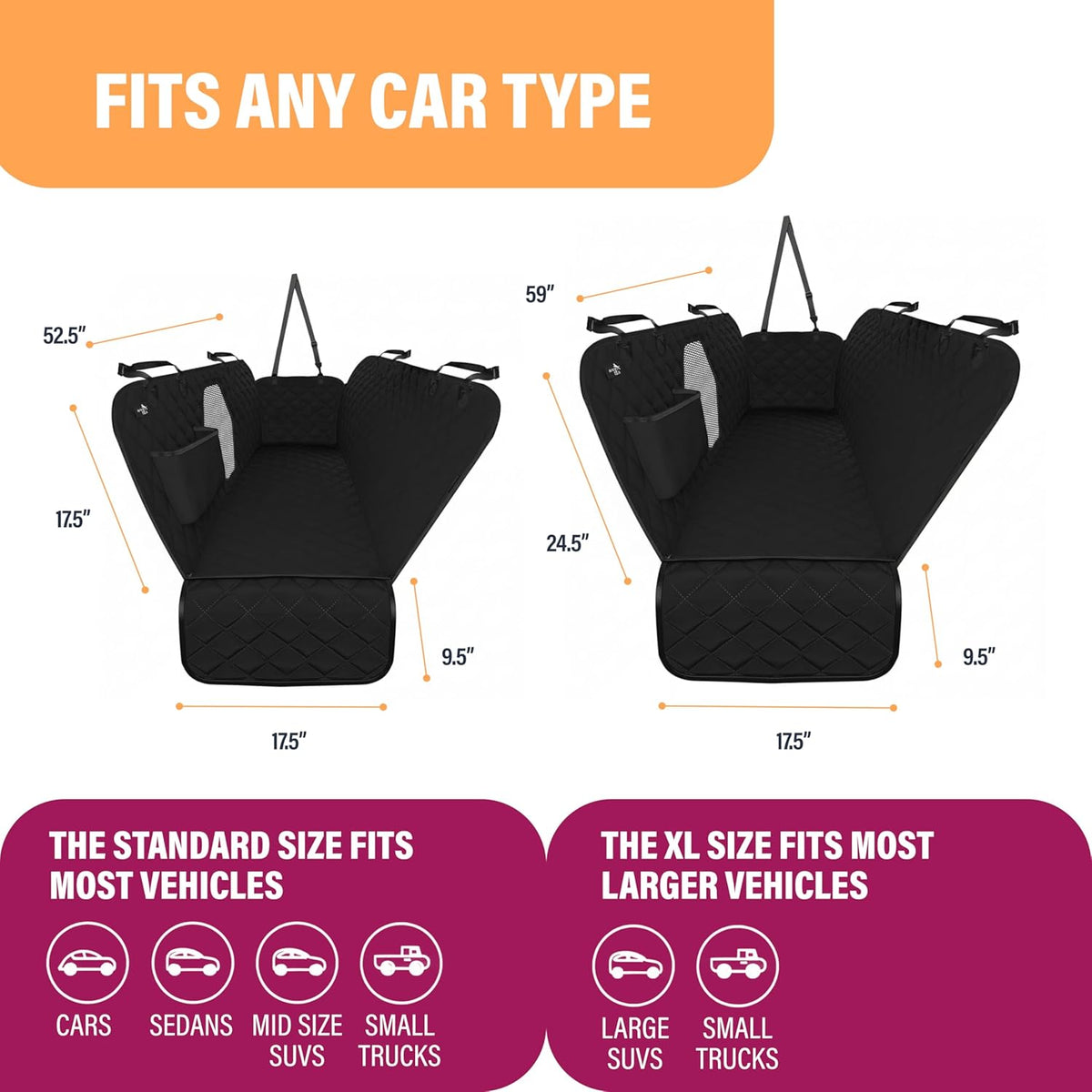 Hammock-style dog car seat cover, black
