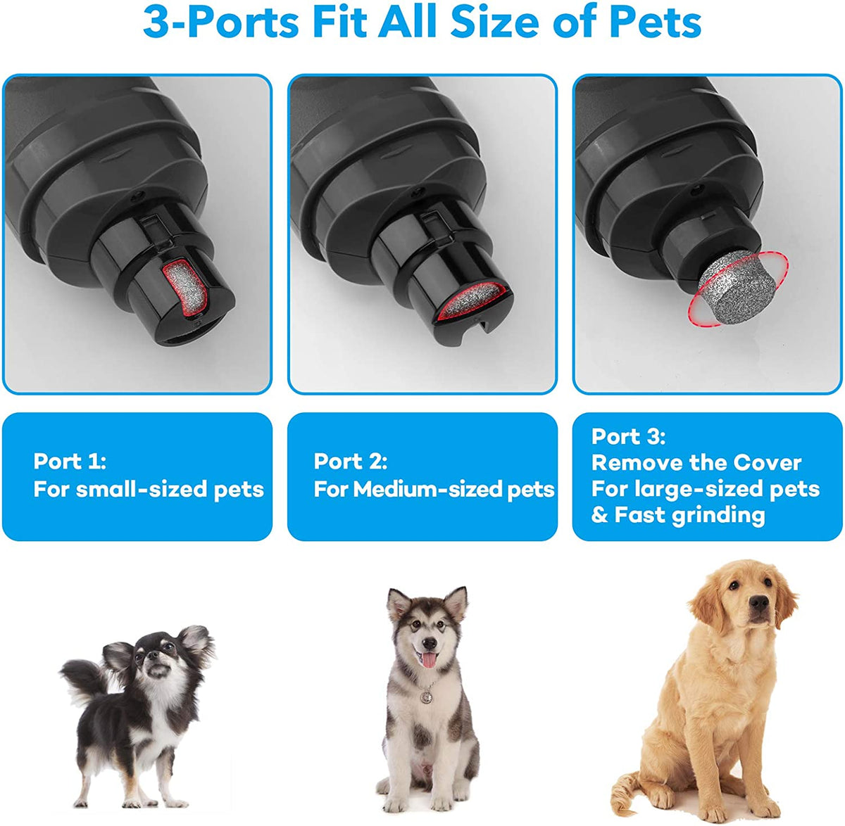 Rechargeable dog nail grinder with LED lights