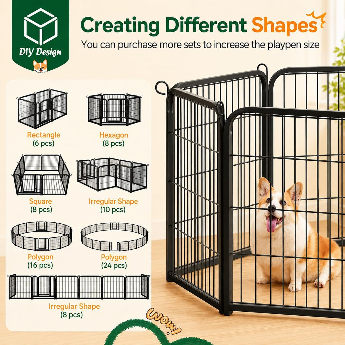 Foldable dog playpen, 16 panels
